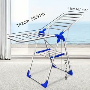TEMU 접이식 스테인리스 옷 건조대 - 셔츠, 바지 및 이불을 위한 다중 걸이 막대가 있는 독립형 실내 세탁용 행거 - 집이나 발코니를 위한 공간 절약 디자인, 접이식 행거 | 스테인리스 랙, 건조대