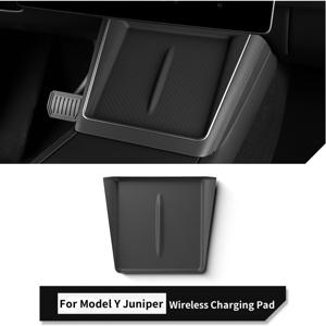 TEMU For Tesla Model Y Juniper Center Console용 무선 충전 패드 - 실리콘, 미끄럼 방지, 방수, 내부 액세서리, 금색 액센트가 있는 검정색, for Tesla Model Y Juniper Console용 무선 충전 패드