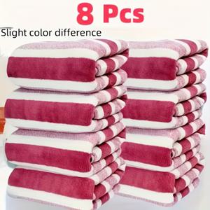 TEMU 8개 타월 세트, 빠르게 건조, 우수한 코랄 플리스, 피부 친화적, 13.7X29.5 인치 - 스파, 살롱, 욕실, 주방에 적합 - 밝은 다색 옵션, 욕실 타월 | 밝은 타월 세트 | 폴리에스테르 코랄 플리스|수건|샤워커튼