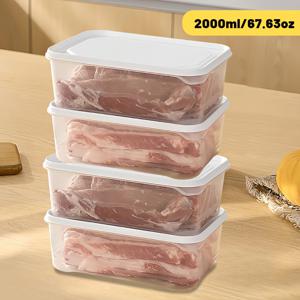 TEMU 4pcs 2000ml/67.63oz 냉동고 보관용기와 부드러운 밀봉 뚜껑 - 고기, 과일, 야채 및 여행용으로 재사용 가능한 식품 보관 상자, 내구성 있는 PP 소재, 냉장고 및 냉동고용 공간 절약 디자인, 주방 정리, 쌓을 수 있는 용기, 다용도 식품 용기|트라이탄밀폐용기