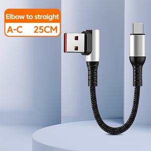 TEMU 25cm/50cm 파워 뱅크 짧은 케이블 6A USB A/C to Type C 고속 충전 엘보 데이터 케이블 아이폰 16 15 시리즈 Xiaomi Redmi Huawei Oneplus POCO 휴대폰