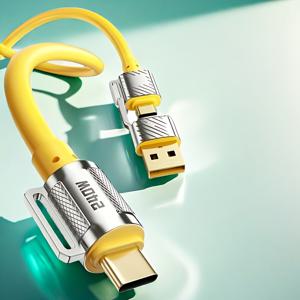TEMU HEEMAX 2-in-1 USB C 빠른 충전 케이블, for iPhone 16/15/MacBook, iPad용 240W 최대 출력, 타입-C/USB-A 어댑터가 있는 내구성 및 고속 충전기 코드, 노란색/검은색 디자인, 배터리 없음, USB 충전 케이블
