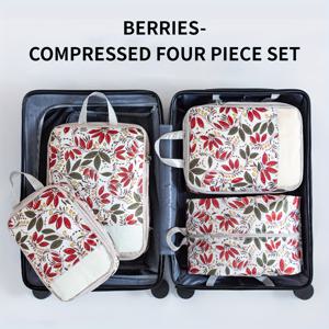TEMU 4pcs 우아한 프린트 여행 정리함 세트 - 압축 팩 큐브, 화장품, 의류, 신발에 적합 | 내구성 있는 폴리에스터, 손세탁 가능, 생동감 있는 프린트 패턴, 화장품 여행 가방|신발정리대|화장품정리함