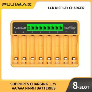 TEMU PUJIMAX 8슬롯 1.2V 니켈 수소 배터리 충전기 LCD 디스플레이 포함, 과충전 방지 기능, 지능적이고 효율적인 AA/AAA 니켈 수소 배터리 충전 지원, 재사용 가능하며 더 경제적입니다