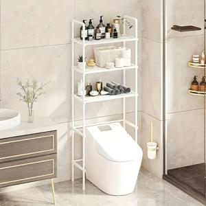 TEMU 1pc 3-Tier 금속 욕실 보관 랙, 바닥에 서서, 조립이 쉬움, 대용량, 드릴링이 필요하지 않음, 금색 튜브 직경 12-16mm, 가정용 욕실 정리, 선반에 적합