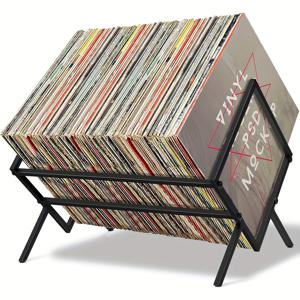 TEMU 80-LP LP 레코드 보관 랙 - 튼튼한 철 프레임, 파우더 코팅 마감, 정리된 앨범 디스플레이를 위한 블랙 A-프레임 디자인, 가정용 엔터테인먼트 설정에 완벽함