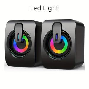 TEMU 블루 & 화이트 RGB 라이트업 유선 스피커 - 스테레오 사운드, 그라데이션 앰비언트 조명, 듀얼 채널, USB 전원 공급, 사무실 또는 홈 세팅을 위한 창의적인 선물