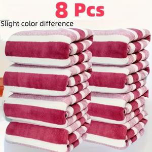 TEMU 8pcs 퀵 드라이, 초소프트 폴리에스터 블렌드 욕실 타월 - 생동감 있는 줄무늬 디자인, 13.7x29.5 인치, 스파, 살롱, 욕실 및 주방에 완벽 - 손세탁만, 살롱 타월 | 생동감 있는 줄무늬 타월 | 폴리에스터 블렌드 타월, 세탁용품|샤워커튼