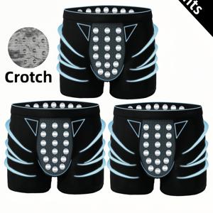 TEMU 3pcs 남성용 자석 박서 브리프 - 부드럽고 편안하며 자석 박싱 훈련 반바지가 있는 단색, 폴리에스터 블렌드, 중간 스트레치, 폴카 도트 디자인, 청소년 및 성인용 속옷