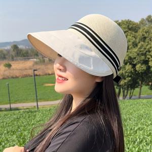 TEMU 여성용 넓은 브림 버킷 모자, 바늘과 블랙 트림이 있는 1개 - 야외 활동, 해변, 여름 패션, 해변 액세서리 | 세련된 버킷 모자 | 건설, 버킷 모자|모자|벙거지모자|여름모자