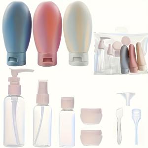 TEMU 11pcs 짜는 플라스틱 여행용 병 세트, 휴대용 메이크업 가방과 압축 진공 병.