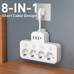 TEMU 여행용 어댑터, 벽면 콘센트, 4개의 AC EU 플러그, 3개의 USB 포트, 1개의 Type-C 포트, 유연한 단락, 확장된 컨버터, 가정, 기숙사, 사무실 및 호텔 사용에 적합 - 블랙 앤 화이트, 휴대용 전자제품 | 블랙 앤 화이트 선택 | 독립된 스위치 디자인