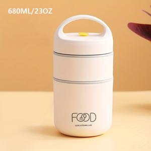 TEMU 1개 스테인리스 스틸 손잡이 포함 도시락 - 이중벽 진공 단열로 음식 보온/보냉 가능, 사무실/학교/여행용 컴팩트 원통형 디자인 - 수프, 샐러드, 죽에 완벽, 손세척 가능 & 내구성 있는 휴대용 식기통, 스타일, 튼튼한 메알 캐리어, 바쁜 전문가들을 위한 열전달 방지 용기