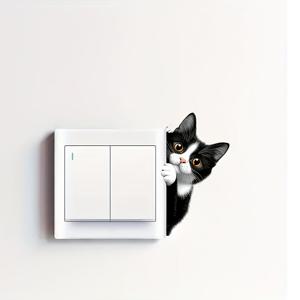 TEMU 귀여운 고양이 무늬 스위치 스티커 - 침실, 거실 및 욕실용 탈착식 자체 접착 벽 장식, 반광택, 일회용, 도자기 표면 추천, 욕실 벽 예술 | 낙관적인 고양이 디자인 | 쉬움