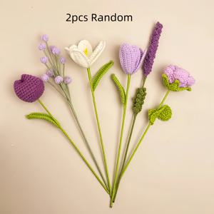 TEMU 2pcs 손수 짠 꽃 세트는 직물과 짠 꽃을 포함하고, 장미 튤립 라벤더 짠 꽃, 친구에게 주거나 기념일 선물 생일 선물, 가정 장식 및 결혼 선물에 적합합니다.