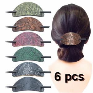TEMU 6pcs/set 빈티지 PU 가죽 조각 머리핀 보호 오발 모양 포니테일 머리 묶음 뒷머리 플레이트 헤어 액세서리