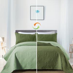 TEMU 초음파 인쇄 원형 이중톤(다크 그린 + 라이트 그린) 꽃 침구 및 커버렛 세트 - 3pcs, 더블 침대용 초경량, 부드럽고 통기성이 좋은 폴리에스터, 편안한 침실/기숙사 장식(1개 침구/커버렛 + 2개 베개커버, 베개 커버 포함), 경량 침구 | 꽃 인쇄 디자인 | 부드러운 폴리에스터 원단