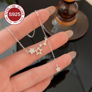 TEMU 925 하이포알레르기 스타 태슬 목걸이, 인스타그램 스타일의 고급스러운 패션으로 달콤하고 우아한 오각형 쇄골 체인. 데이와 어머니의 날을 위한 완벽한 선물, 여성용 선물, 항산화 보관 선물 상자 포함. 3.1g