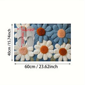 TEMU JIT3D 3D 데이지 패턴 미끄럼 방지 욕실 러그, 기계 세척 가능, 낮은 털, 니트 원단, TPR 바닥, 1350gsm, 두께 0.7cm, 폴리에스테르, 욕실, 침실, 주방, 현관 - 실내 및 실외 사용