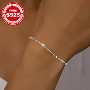 TEMU 원형 비즈 팔찌, S925 순은색, 심플한 디자인, 작은 원형 비즈는 행운을 상징하며 다양한 경우에 적합, 친구를 위한 추수감사절 및 크리스마스 선물로 적합, 저알레르기성 1.7g