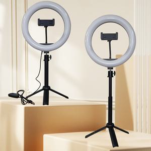 TEMU 1개의 조광 가능한 10인치 LED 링 라이트, 삼각대 스탠드 포함, USB 전원, 120개의 LED 조명, 360도 회전 가능한 구즈넥, 비디오, 사진, 셀카, 블로그, 메이크업, 라이브 스트리밍을 위한 휴대전화 홀더 - 실내 사용