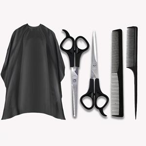 TEMU 5pcs 전문 헤어 스타일링 키트 폴리에스테르 케이프, 텍스처드 가위, 직선 가위, 더블 헤드 콤, 홈 및 살롱 사용을 위한 꼬리 콤