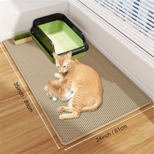 TEMU 대형 꿀벌 모양의 이중층 고양이 쓰레기 매트 - 쉽게 청소 가능, 미끄럼 방지, 먼지 방지, 효과적인 고양이 쓰레기 포획 매트 고양이 쓰레기 상자, 고양이 쓰레기 매트 | 꿀벌 패턴 | EVA 매트