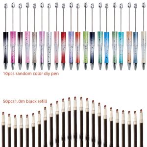 TEMU 60개 (50개의 리필 펜 포함) DIY 쥬얼리 글리터 별이 빛나는 하늘 코팅 비즈 라운드 비드 펜 실리콘 비즈 포컬 포인트 비즈 크래프트 키트, 창의적인 문구류 및 주얼리 만들기용