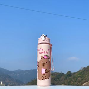 TEMU 1L 라운드 플라스틱 물컵, 만화 카피바라 디자인, 대용량, BPA 프리, 경량, 기계 세척 가능, 야외 스포츠, 캠핑, 여행용