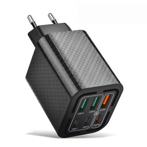 TEMU 50W 6-포트 PD 3.0 USB 벽 충전기, 3 USB-C + 3 USB-A 포트, 소형 및 공간 절약 디자인, iPhone 16/15/13/13 Pro/12/12 Pro/XR/SE, iPad Pro/Mini/Air-EU 플러그, 여행 친화적, 유럽 표준 플러그, 빠른 충전 어댑터
