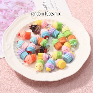 TEMU 10개 세트 귀여운 3D 컵케이크 자수, 다양한 색상의 레진 펜던트 DIY 팔찌, 목걸이, 키체인, 손수작업 보석 공예 용품, 보석 만들기 용품|즐거운 디자인|세밀한 공예