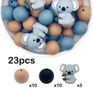 TEMU 23pcs3D 코알라 시리즈 실리콘 원형 비즈 자유 실리콘 비즈 DIY 수제 목걸이 플라스틱 펜 비즈 키 체인 가방 체인 휴대 전화 체인 팔찌 보석 만들기 용품 비즈 장식 비즈