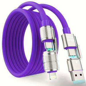 TEMU USB C - USB C, 100W 4in 1 충전 케이블, 아이폰 16 15 14 11 8 7 시리즈/맥북/아이패드/HUAWEI/Xiaomi용 chubby 타입 C/A - C/라이트닝 케이블, 모든 기기용 멀티 충전기