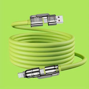 TEMU GXLHR 240W MAX 4in1 고속 충전 케이블, USB-A/Type-C/Lightning 듀얼 드래그 듀얼 충전 코드, 아이폰 16/15/14/13/12 프로 맥스, 삼성 S25/S24/S23, 모토 G, 구글 픽셀용