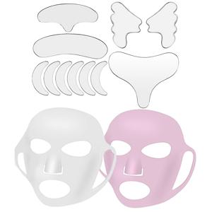 TEMU 13피스 실리콘 뷰티 마스크 세트, 11개 실리콘 패치 + 2개의 얼굴 마스크, 이마 패치, 목 패치, 눈 패치, 나비 볼 패치, 가슴 패치, 재사용 가능한 3D 실리콘 귀걸이 마스크 커버, 방수 에센스 증발 방지 실리콘 마스크