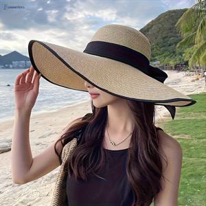 TEMU 리비아 낚시꾼 모자와 넓은 챙의 리본이 달린 통기성 좋은 패션 비치햇, 사계절 내내 착용 가능한 캐주얼 아웃도어 여행용