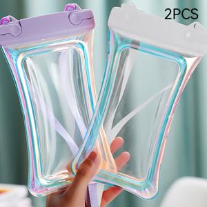 TEMU 2pcs 방수 플로팅 레이저 폰 가방, 터치 스크린 기능성, 경량 플라스틱 방수 포켓, 레인저 포함, 야외 스포츠, 사이클링, 해변, 크루즈, 수영, 워터 파크, 서핑, 다이빙, 아ンダ워터 사진, 여행에 적합합니다.|폰케이스|파우치|방수가방