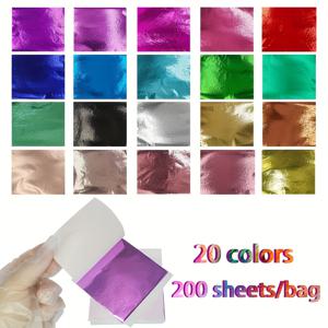 TEMU 200장의 화려한 다양한 색상의 모사 금잎 포일 - 에폭시 수지 공예, 슬라임, 예술 그림 및 DIY 프로젝트에 쉽게 적용되는 알루미늄 재질, DIY 공예 용품 | 화려한 포일 시트 | 내구성 있는 공예 재료, 포일 공예|슬라임