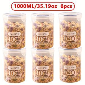TEMU 6개입 1000ml/ 밀폐용기, 투명 플라스틱 보관병, 주방 정리용 냉장고 교체 용기, 재사용 가능한 양념·캔디·견과류·간식 보관함, 가정용 정리 도구, 파티 소품, 캠핑 조미료통, 캐비닛 및 카운터탑 스토리지에 이상적인 냉장고 액세서리|캠핑냉장고|캠핑용품
