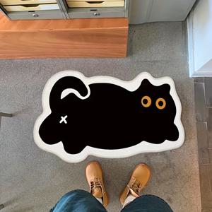 TEMU 1개 할로윈 테마 고양이 욕실 러그, 미끄럼 방지 부드러운 니트 폴리에스터, 기계 세척 가능, 수제 검은 고양이 욕실 매트 PVC 뒷받침 - 장식 흡수성 바닥 카펫 욕실, 침실, 현관용