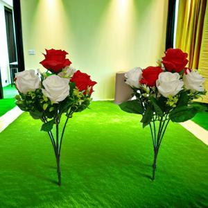 TEMU 2개 세트 리얼리스틱 레드 & 화이트 장미 묘지 장식 - 무덤용 플라스틱 추모 꽃, 날씨에 강한 기념품, 장례 선물, 할로윈, 크리스마스, 부활절, 유지 관리 불필요, 고급스러운 묘비 장식, 휴일 묘지 데코