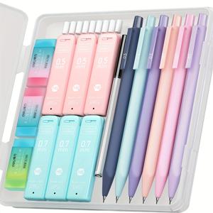 TEMU 네 개의 과자 귀여운 기계식 펜슬 세트, 6개 파스텔 기계식 펜슬 0.5 mm & 0.7mm & 0.9mm, 360개 연필, 3개 지우개 및 9개 지우개 충전, 아름다운 펜슬, 소녀 쓰기, 예술 그리기