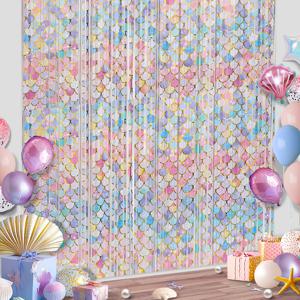 TEMU 인어 테마 2피스 3.2ft X 6.5ft 무지개 호일 프린지 메탈릭 쉬머 배경 - 파티 & 이벤트용 고급 플라스틱 스트리머 배경, 기억에 남는 축하를 위한 내구성 있고 눈길을 끄는 장식, 분위기 소품