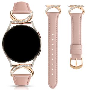 TEMU 핑크 진정한 시계 스트랩, 라인스톤 악센트, 삼성 7/6/5/4 (44mm/40mm), 워치 6 클래식 (47mm/43mm), 워치 5 프로, 워치 4 클래식, 워치 3 (41mm), 액티브 2 (20mm)용 울트라-씬 인터록킹 버클 - 스타일리시 여성용 스마트워치 밴드, 시계 액세서리