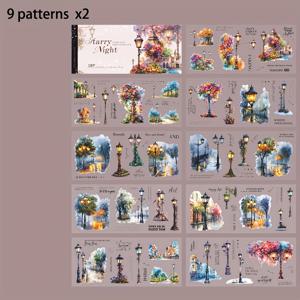 TEMU 1권 18가지의 빈티지 로맨틱한 별빛 달 거리 램프 DIY 장식 스크랩북 저널 스티커 - 자체 접착, 광택 마무리, 혼합 색상, 재사용 가능, 판타지 테마, 비정형 모양, 글리터 장식, 일기 액세서리 | 빈티지 거리 램프 디자인 | 광택 마무리 스티커, 달 장식|다이어리|일기장