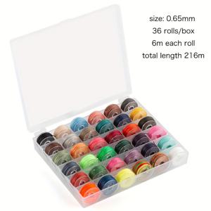 TEMU The Hobbyworker 0.45mm/0.55mm/0.65mm 왁스 폴리에스터 실 세트, 1개 투명 박스 미니 보빈 실, 혼합 색상 왁스 폴리에스터 코드 비즈 스트링, 보석 만들기, 가죽 공예, DIY 프로젝트용 왁스 실, 25색 세트, 36색 세트, 0.45mm용 17.5야드/롤, 0.55mm용 10.9야드/롤, 0.65mm용 6.5야드/롤