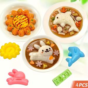 TEMU 4개 토끼 돌고래 쌀과 야채 롤 몰드, 주방 DIY 쌀과 야채 롤 도구 벤토 쌀과 야채 롤 스시 몰드, 쌀 도구 만화 쌀과 야채 롤 몰드, 귀여운 쌀과 야채 롤 몰드