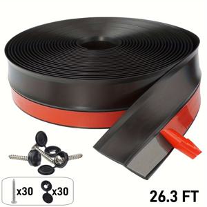 TEMU 1개 팩 차고 도어 밀봉 스트립 26.3 피트/8M, 상단 및 측면 고무 웨더스트리핑 교체, 강력한 접착제 바람 및 방수 밀봉 스트립 차고 도어용, 블랙/화이트 제공
