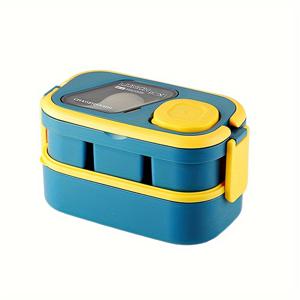 TEMU 이동식 구획, 소스 용기가 있는 이중 층 Bento 도시락 상자, 소피컨테이너, 피크닉, 여행, 캠핑, 직장, 학교용 전자레인지 안전 플라스틱 도시락용기 - 휴대용 식품 보관 세트