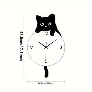 TEMU 1pc WhimsyCat 아크릴 만화 고양이 벽시계, 무소음 , 불규칙한 모양, 평평한 크라운, 배터리 작동 (2x AA 포함되지 않음), 거실 및 주방을 위한 독특한 홈 데코|시계|벽시계|벽시계